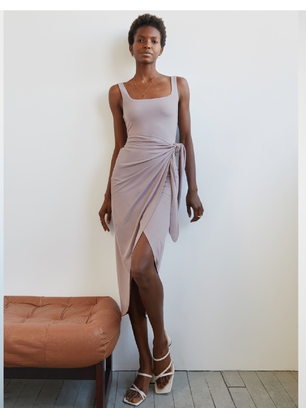 Aritzia Wilfred Saturn Midi Dress in Gull Grey Sz Small